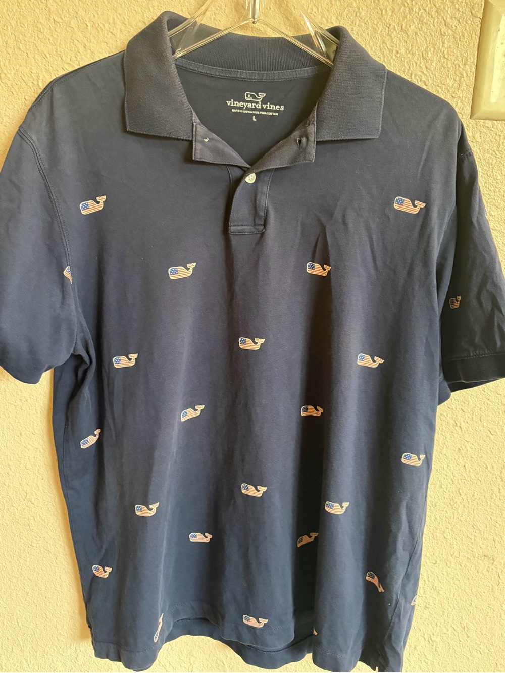 Vineyard Vines Men's Navy Whale-Print Polo patriotic size L short sleeve